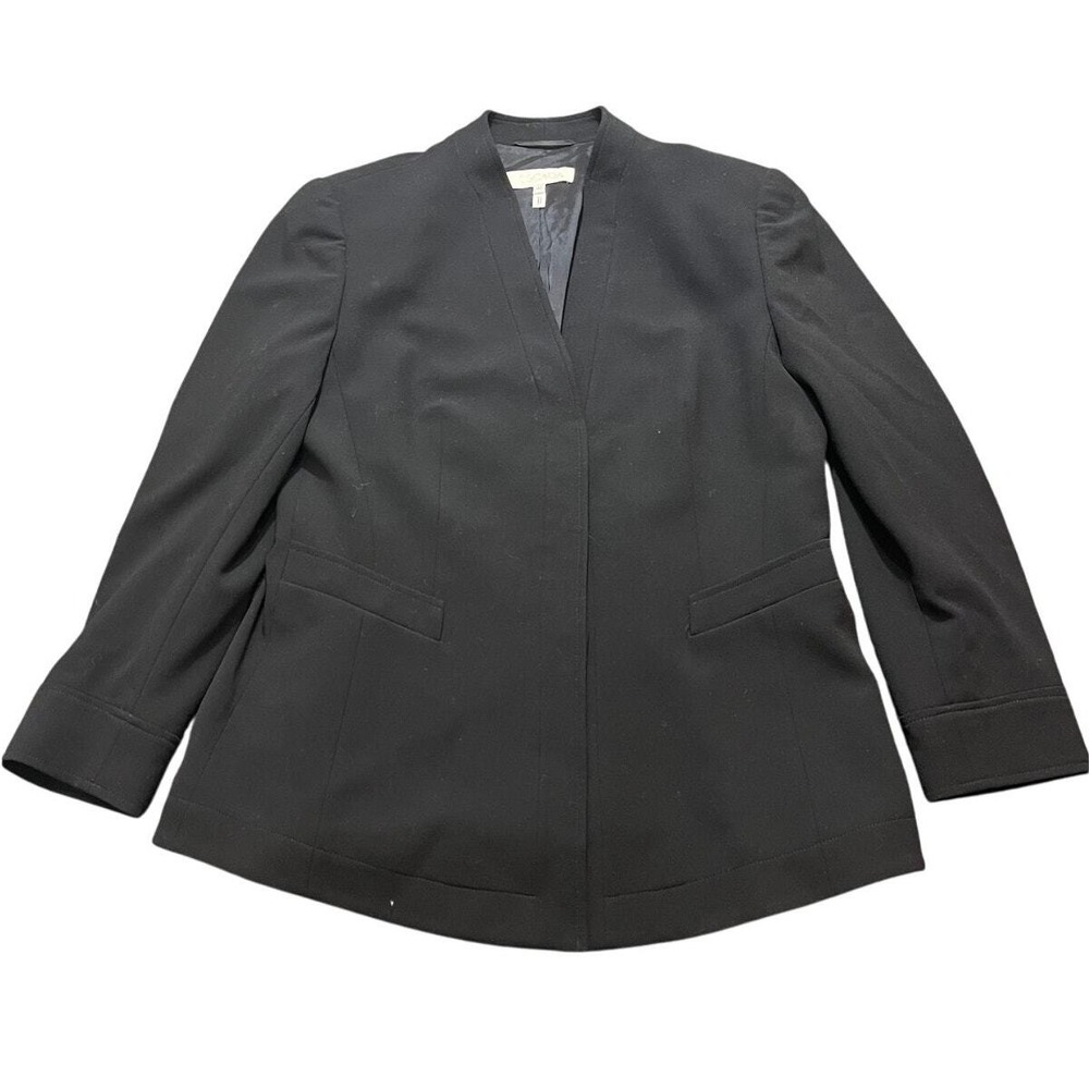 Escada Blazer Womens 40 Black Wool‎ Blend V-Neck Collarless Button Front Jacket